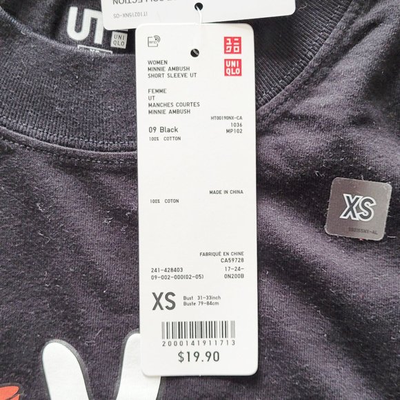 AMBUSH x Disney x Uniqlo UT Disney Love Minnie Mouse - Black T-shirt - Size XS - Picture 7 of 9